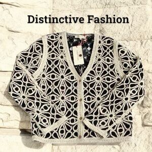 Solitaire Black and White Unique Crochet Sweater Hand Made By Artisans Medium